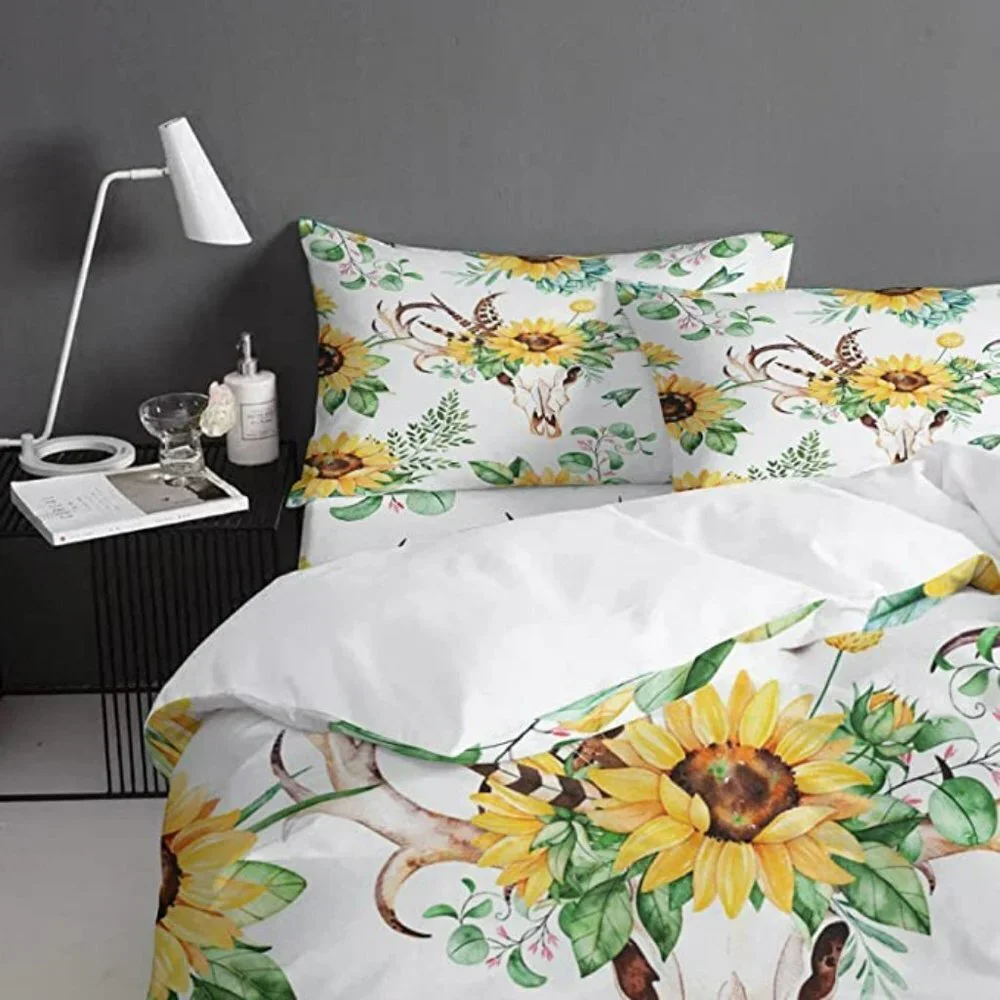 NEW- Size Full Sunflower 3-Piece Duvet Cover Set of Modern Art Decor 79